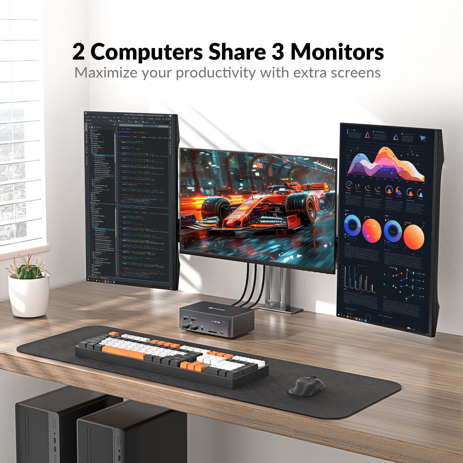 Best 8K DP KVM Switch Docking Station for 2 PCs & 3 Monitors