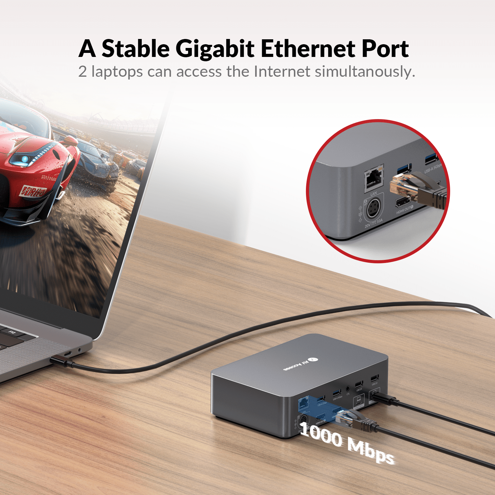 USB C KVM Switch Docking Station for 2 Laptops & 2 Monitors