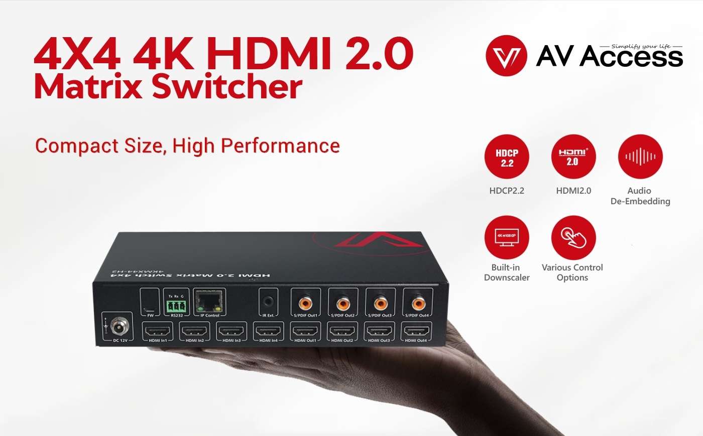 4K 4x4 HDMI Matrix Switch w/ SPDIF Audio Extraction & IR Control